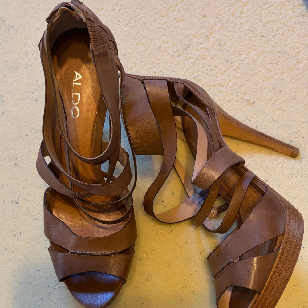 ALDO Brown Leather Strappy High Heel Sandals